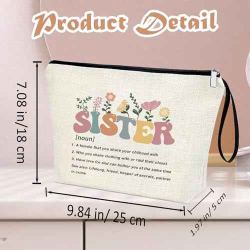 Valentine's Day Sister Gifts Galentine Delicate Gifts for Sister-Makeup Bag Travel Zipper Pouch Birthday Ideas Best Friend Bestie from Brother Friendship Soul Gifts for Girl Big Sister Sorority Gift