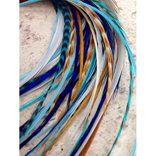 "Navajo" Collection Genuine 100% Real Bohemian Hair Feather Extensions. Kit includes 6 individual hair feathers, hook, beads