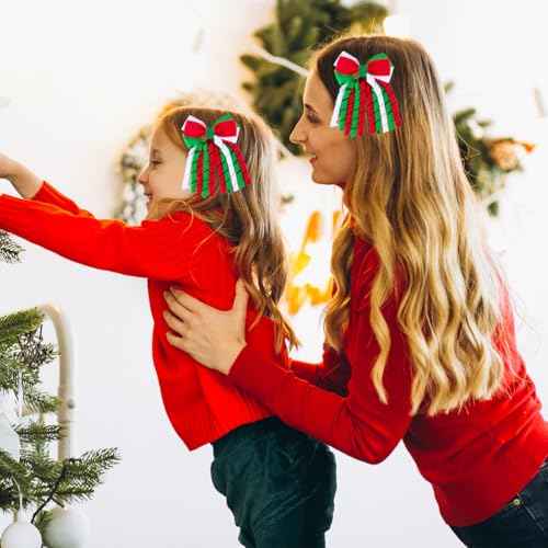 Christmas Hair Bows for Girls ? Curly Ribbon Christmas Hair Clips Handmade Cheer Bows Non-slip Alligator Clips Xmas Hair Accessories for Christmas Party & Kids Gifts