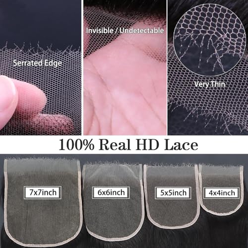 6x6 HD Lace Closure Straight Lace 0.10mm Ultra-thin Swiss Lace Pre-plucked Natural Hairline With Baby Hair Natural Black Human Hair Wigs 12 Inch