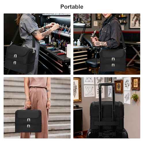 Tattoo Travel Case Holds 54 Bottles (30ml/1fl.oz) & Tattoo Supplies and Equipment, Large Travel Carring Case Double-Layer Organizer Shoulder Bag for Large Tattoo Stencil Printer