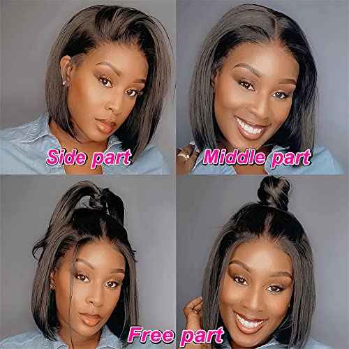 Holiden 200% Density 10 Inch Short Bob Wig Human Hair 13x4 HD Lace Front Wigs Straight Bob Lace Front Wigs Glueless (13x4 Black Bob Wig, 10 Inch)