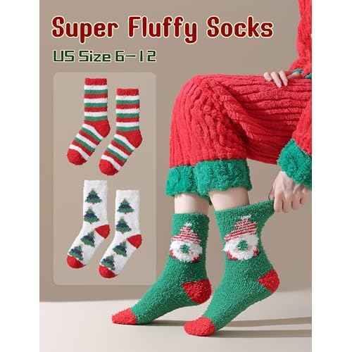 72-Needle Buttery Soft Christmas Fuzzy Socks for Women, Christmas Gifts Stocking Stuffers, Fluffy Cozy Warm Thick Winter Cute Holiday Socks 3 Pairs