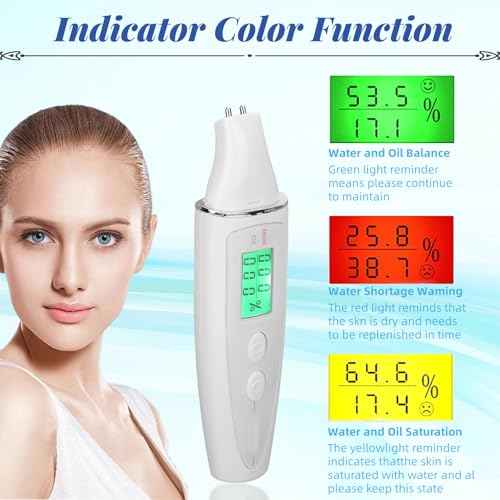 Skin Oil Analyzer Tester, LCD Digital Hydration Oil Content Skin Analysis Machine, Portable Mini Skin Tester Water Oil Detector Pen with Universal Base, Historical Data Query Function