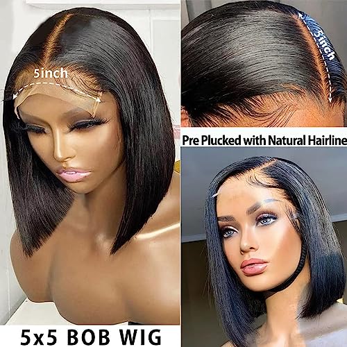 Karlami 5X5 Closure Bob Wig Human Hair Frontal Lace Wig Glueless Wigs Human Hair Pre Plucked Transparent Bob Lace Front Wigs for Women 150% Density
