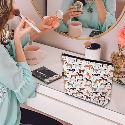 Degpum Horse Makeup Bags for Women,Perfect Cosmetic Bag Just A Girl Who Love Horse For Sisters,Daughters, Friends,Teen Girls & Women. Ideal Gift For Travel, Birthdays, & Christmas,Mothers Day