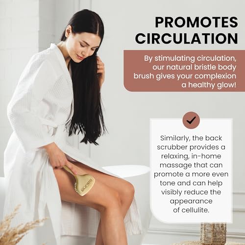 SHASH Since 1869 Hand Made in Germany - Smooth 100% Boar Bristle Body Brush, Gently Exfoliates Skin for a Softer, Smoother Complexion, Dry Brush Body Scrubber Promotes Circulation for a Healthy Glow