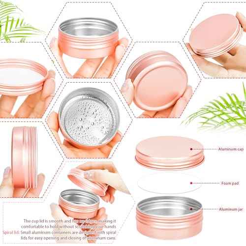MotBach 12Pack 2oz Tin Jars, 60ml Rose Gold Metal Tin cans, 2Ounce Aluminum tin can jar Containers with Screw Lid for Lotion Bars, Balms, Spices, Salve, Beard Balm, Toiletries, Creams, Makeup Cosmetic