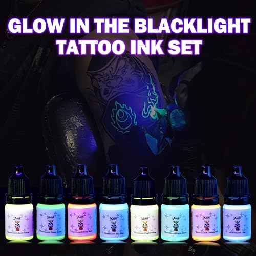 Tattoo Ink Set - Tattoo Inks Pigment Kit, 8 Color 1/6oz 5ml/Bottle Professional Tattoo Fluorescent Ink & Tattoo Equipment for Halloween Supplies (1/6 FL.OZ (5ml), 8Color - B)
