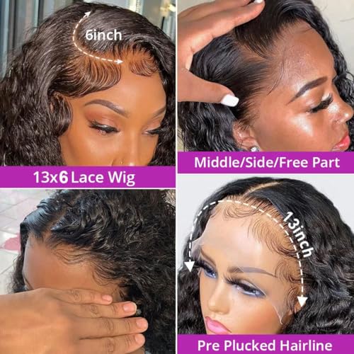 24 Inch 13x6 Lace Front Wigs Human Hair 200 Density Deep Wave Lace Front Wigs Human Hair 13x6 Deep Wave HD Frontal Wigs for Women Pre Plucked (13x6 Deep Wig, 24 Inch)