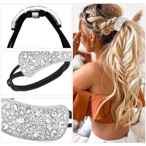 YISSION 4Pcs Sparkly Rhinestone Hair Ties Ponytail Holder Elastics Scrunchies Fancy Crystal Hair Ties for Thin Thick Hair Rhinestone Hair Accessories for Women Girls Silver