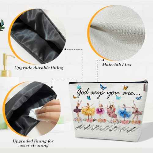Dance Recital Gifts Makeup Bag, God Says You Are Unique Special Lovely Chosen, Dance Teacher Appreciation Competition Bible Dancer Gift for Daughter Gymnastics