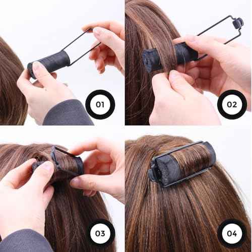 DONNA Silky Satin Foam Rollers 1.25"(D) 6PCS XL Hair Styling Heatless Curlers and Clips for Hairdressing BLACK