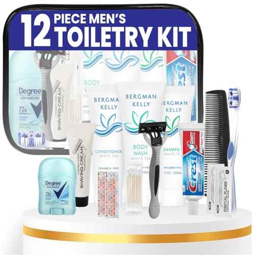 Trektote Travel Toiletry Kit For Men ? 12 Piece Set Of Travel Size Toiletries, TSA Compliant, Travel Essentials, Includes Shampoo And Conditioner, Body Wash, Toiletry Bag & More