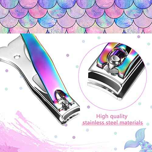Honoson 4 Pieces Mermaid Nail Clipper Set Stainless Steel Nail Cutter Cute Mermaid Clippers Sturdy Fingernails and Toenail Cutter File Birthday Stocking Stuffers Christmas Gifts for Women