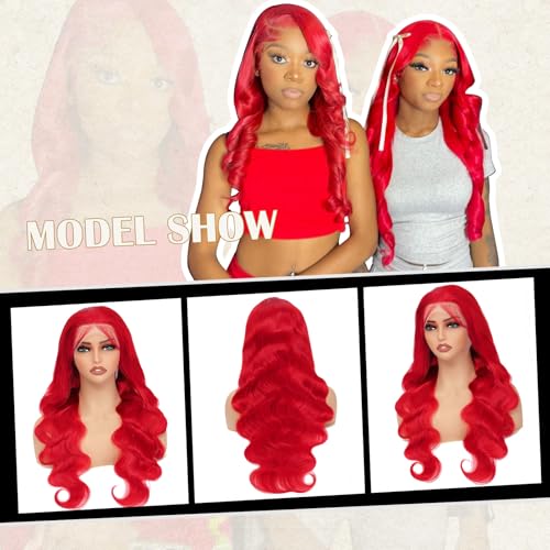 26 Inch Red Human Hair Wig 13x4 HD Lace Front Wigs Human Hair Pre Plucked Body Wave Human Hair Wig Color Wigs Human Hair 200 Density Red Lace Frontal Wigs Red Wig Human Hair