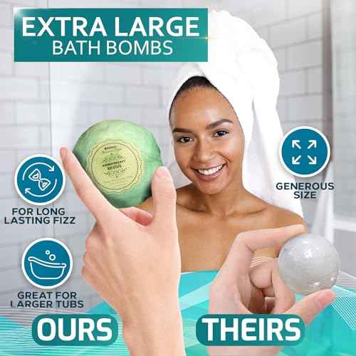 Bath Bombs Gift Set - 6 XXL Bubble Bath Fizzies (4.1 oz Each) with Natural Dead Sea Salt Cocoa and Shea Essential Oils - Best Gift Idea for Birthday, Mom, Woman, Girl, Him, Kids