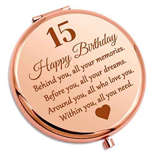 15th Birthday Compact Makeup Mirror, Round Stainless Steel Mirror with Tabletop Mount, Portable and Lightweight, Ideal for Travel and Daily Use