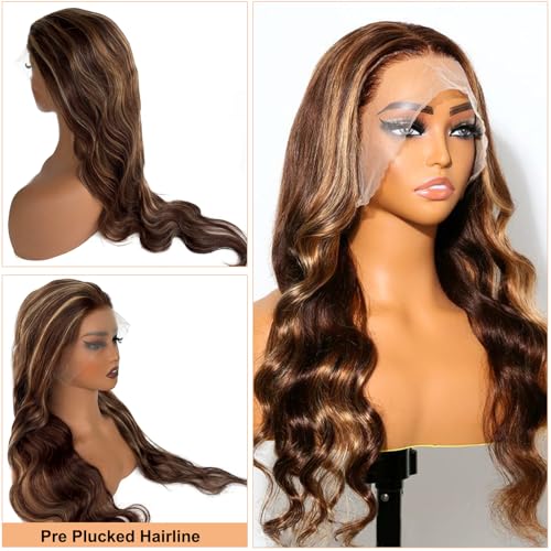 Highlight Lace Front Wig Human Hair 13x6 HD Transparent Straight Lace Front Wigs Human Hair Pre Plucked 180% Density 4/27 Colored Honey Blonde Wig for Women 22Inch