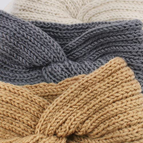 Casoty 4 Pcs Crochet Turban Headband Knitted Knotted Headbands Winter Braided Headbands Cold Weather Warms the Headband Ear Warmer Headband for Women