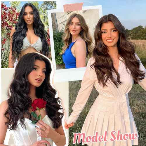 Synthetic Clip in Hair Extensions, 6 PCS Natural & Soft Hair & Blends Well Hair Extensions, Dark Brown Long Wavy Hairpieces(20inch, 6pcs, Dark Brown)