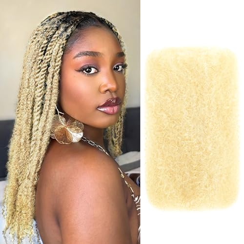 Afro Kinkys Bulk Human Hair, 18 Inch 50G/1Pack Soft 4C Afro Kinky-Curly Human Hair Bulk for Twist Dreadlocks Extensions Repair Locs 613 Blonde 1 Pack (613, 18 inch)