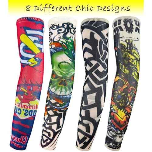 Kid Fake Tattoo Arm Sleeves Bulk, 8 PCS Boy Girl Temporary Sunscreen Tattoo Sleeve for Small Big Kids Children
