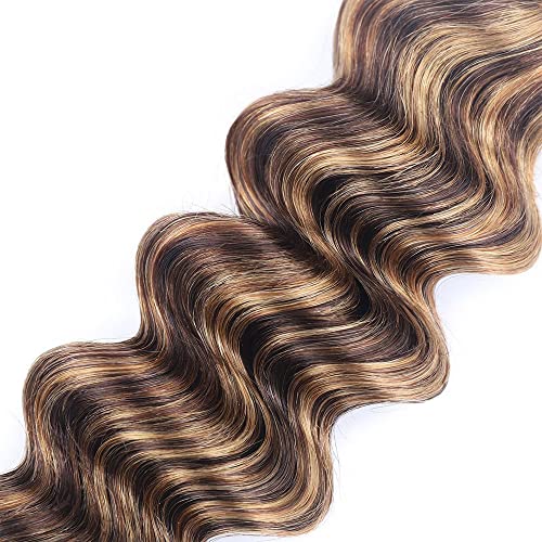 P427 Highlight Blonde Bundles Human Hair Brown Deep Wave 3 Bundles 16 16 16 Inch Unprocessed Brazilian Virgin Remy Honey Blonde Deep Wave Bundle Human Hair Extensions