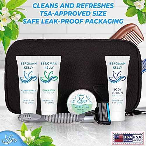 BERGMAN KELLY - Travel Size 2 in 1 Shampoo & Conditioner - 1 fl oz, 100 PK, White Tea - Delight Your Guests w/Revitalizing & Refreshing Shampoo Amenities, Quality Small Size Hotel Toiletries in Bulk