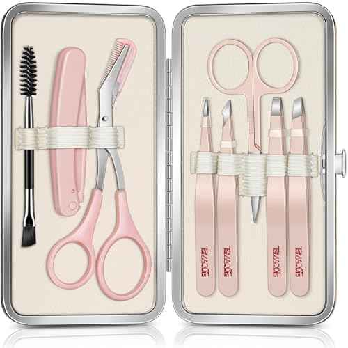 TsMADDTs Tweezers for Women Facial Hair, 8 in 1 Eyebrow Kit with Tweezers, Eyebrow Trimmer Scissors, Razor, Brush with Travel Bag, Hair Plucking Daily Beauty Tools