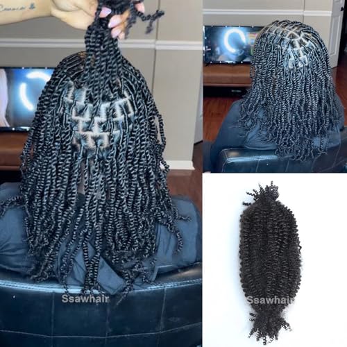 Afro Kinky Curly Human Hair Bulk Springy Twist Hair Extensions For Twist Braiding Locs Hair Pre-Separated Springy Afro Twist Human Hair Extensions 20 Inch 100g