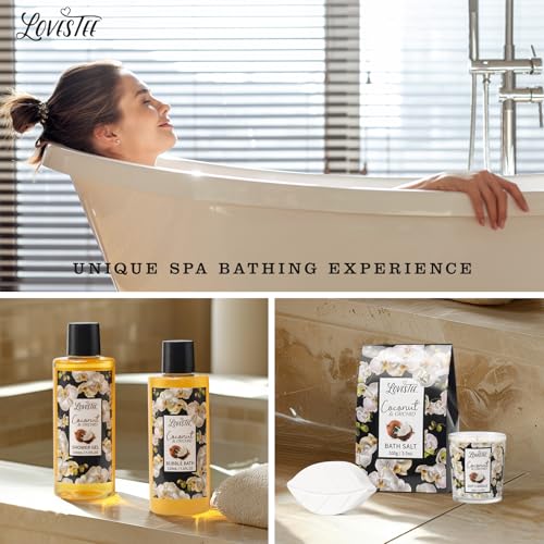 Mothers Day Gifts, Spa Baskets For Women, Bath And Body, Coconut & Orchid Bath & Body Set, Includes Shower Gel, Hand Cream, Body Lotion, Candle And More, Gifts For Women, Gift For Mom