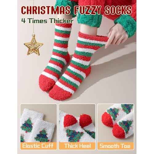 72-Needle Buttery Soft Christmas Fuzzy Socks for Women, Christmas Gifts Stocking Stuffers, Fluffy Cozy Warm Thick Winter Cute Holiday Socks 3 Pairs