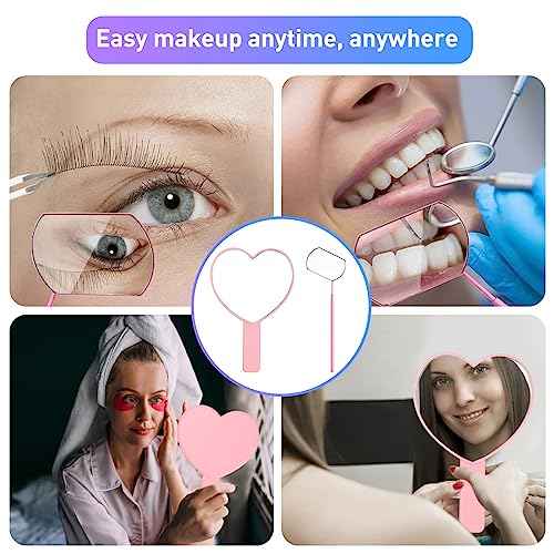 TBWHL Heart-Shaped Travel Handheld Mirror, Cosmetic Hand Looking Glass with Handle Hand Held for Shaving Single-Sided Portable Travel Vanity Mirror Men & Women (Lash Mirror & Heart Mirror, 2)
