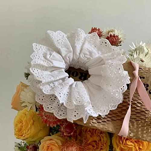 Hair Ties for Women Hair Scrunchies Girls 1 Piece Set White Scrunchie Lace Design Premium Fabric Ponytail Holder (White)