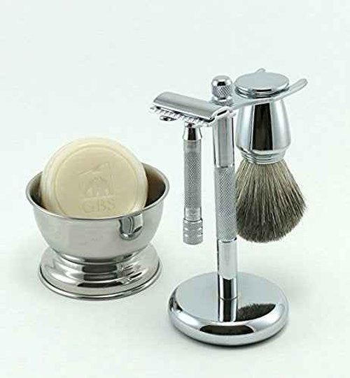 G.B.S Short Handle Safety Razor, Pure Badger Shaving Brush, Brush and Razor Stand, Bowl, Glycerin Natural Soap and 25 Blades