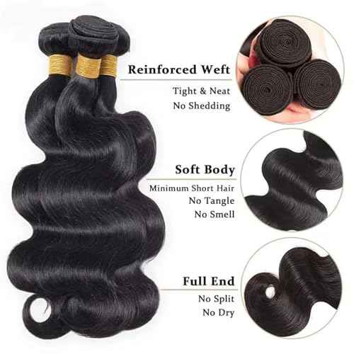 Human Hair Bundles Body Wave 100% Unprocessed Brazilian Virgin Hair Body Wave 3 Bundles Quick Weave Human Hair Extensions for Black Women Natural Black 16 16 16 Inch