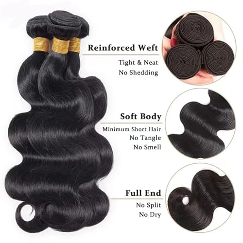 Body Wave Bundles Human Hair 20 22 24 Inch Human Hair Bundle 100% Unprocessed Brazilian Virgin Hair 3 Bundles Human Hair Extensions for Black Women Natural Color