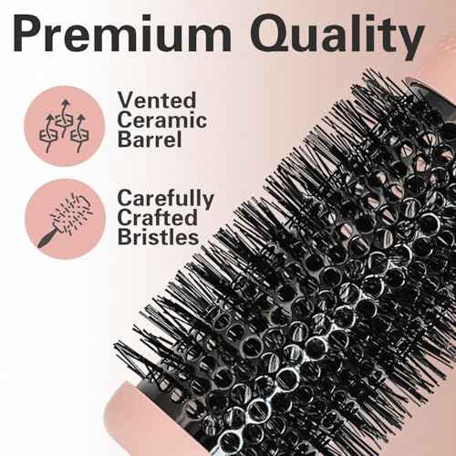 Unique Design Round Brush for Blow Drying, Professional 2.1 inch Round Barrel Brush With Ergonomic Handle for Styling, Curling and Straightening. Pain-Free. Christmas Stocking Stuffer Gift.
