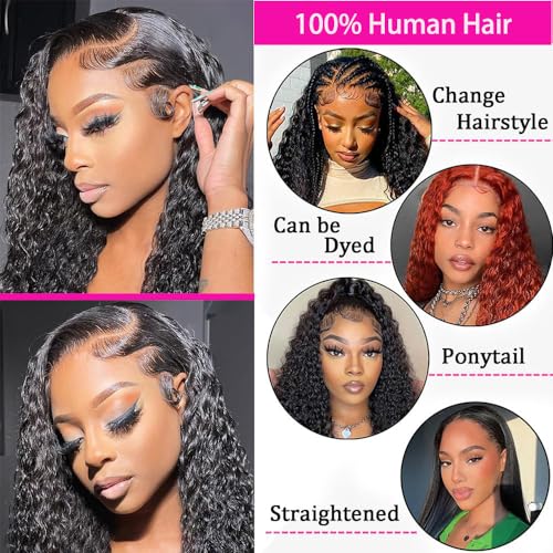 200% Density 20 Inch 13x6 Deep Wave Lace Front Wigs Human Hair Curly HD Lace Front Human Hair Wig Pre Plucked 100% Real Human Hair No Synthetic Blend No Tangle No Shedding Triple Lifespan 3X
