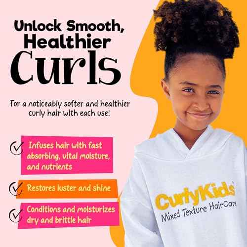 CurlyKids Hair Detangler Conditioner for Kids Kinky, Wavy & Curly Hair - Sulfate & Paraben Free Hair Care Formula - 8oz
