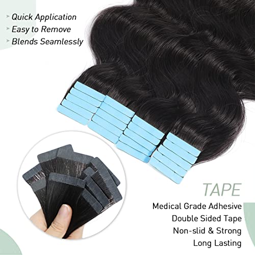 Urbeauty 40Pcs/100g Tape in Hair Extensions Human Hair Black Women Body Wave Tape Ins for Black Women Human Hair Wavy Invisible 100% Real Remy Human Hair Extensions 16 Inch