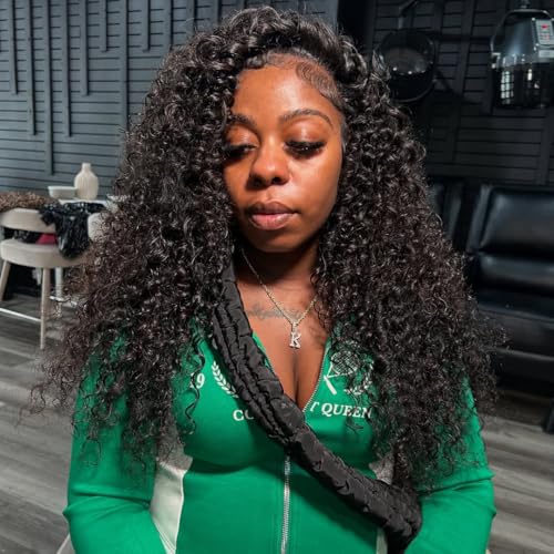 Half Wig Human Hair Deep Wave 3 In 1 Half Wigs for Black Women 200% Density Wear and Go Glueless Wigs Human Hair Drawstring Ponytail Seamless Flip Over No Lace Headband Wig Beginner Friendly 16 Inch