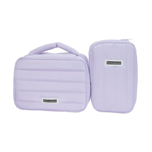 Cuteseason Shiny Puffy Makeup Bag Large Capacity Travel Water-proof Toiletry Bag Drop-proof Digital Product Organizer (Purple, L and M)