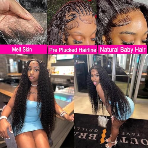 26 Inch 13x6 Deep Wave Lace Front Wigs Human Hair Pre Plucked HD Lace Front Curly Wigs Human Hair 200% Density Glueless Frontal Wigs Human Hair with Black Color