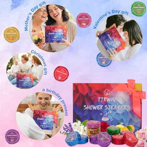 Shower Steamers Aromatherapy 12 Pack Shower Bombs with Natural Essential Oils, Home SPA Stress Relief Christmas Stocking Stuffers Birthday Gifts for Women Mom Men Self Care Relaxation