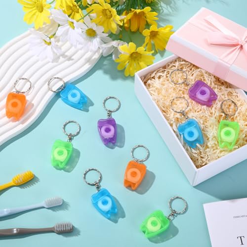 Landical 200 Pcs Dental Floss Keychain Bulk Mini Tooth Portable Floss Cleaning for Travel Homeless 15 M /16.4 Yard (Multicolor)