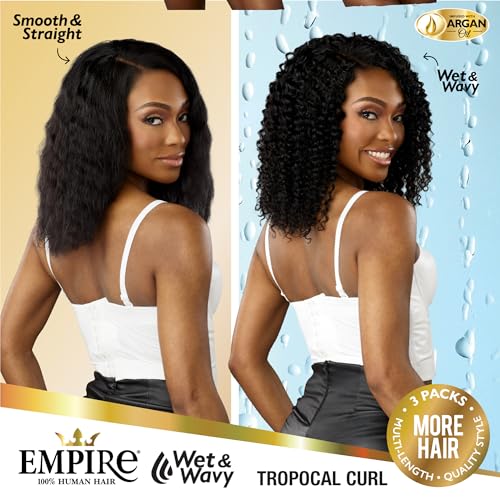 Sensationnel Empire multi weave hair - wet and wavy tropical curl human hair 3 bundle layered lengths (12 14 16 inch, 1B OFFBLACK)