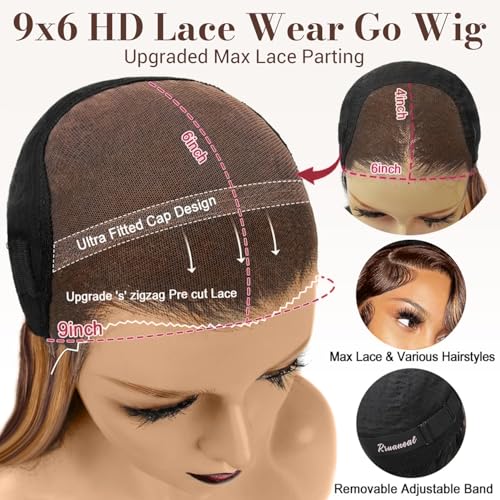 Honey Blonde Ombre Wig Human Hair 30inch Ombre Lace Front Wig Human Hair Loose Body Wave 9x6 Glueless Wigs Human Hair Pre Plucked Pre Cut 4/27 Lace Front Wig 220% Density