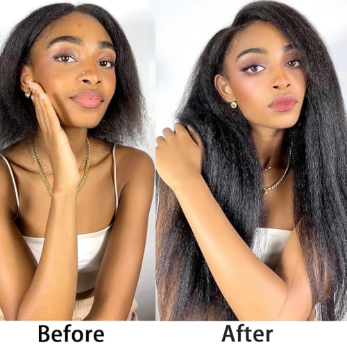 Kinky Straight Human Hair Bundles 16 18 20 Inch 12A 100% Unprocessed Brazilian Virgin Hair 3 Bundles Yaki Straight Bundles for Black Women Quick Weave Natural Black Color